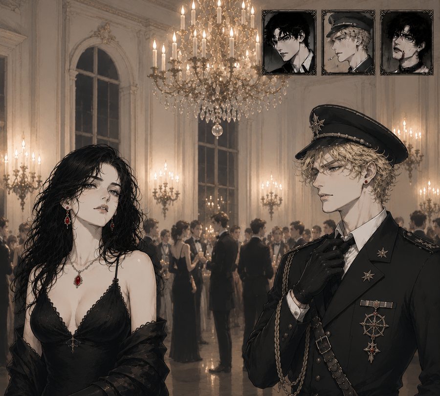 The heroine and the Captain at a candlelit ball